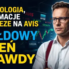 Mężczyzna w okularach na tle wykresów giełdowych. Temat: "Psychologia, informacje i squeeze na Avis. Giełdowy dzień prawdy". Gorące dyskusje giełda.