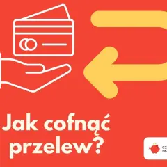 Grafika pokazuje rękę z kartą płatniczą i strzałkę zwrotną. Tekst "Jak cofnąć przelew?" sugeruje, że obraz dotyczy tej czynności, np. w Santander.