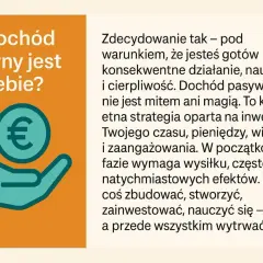 Chcesz wiedzieć, jak zacząć dochód pasywny? Grafika pokazuje rękę trzymającą monetę z symbolem euro, sugerując inwestycje i zarabianie.