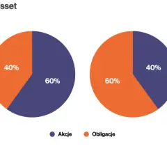Przykładowe portfele multi-asset pokazują różne proporcje akcji i obligacji: 80/20, 60/40, 40/60, 20/80.