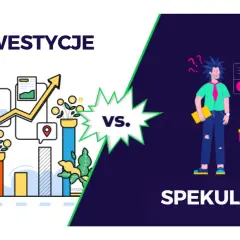 Inwestycje vs. spekulacje: człowiek podlewa rosnące pieniądze, a obok stoi zagubiony spekulant z wątpliwościami.