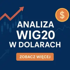 Analiza WIG20 w dolarach. Wykresy giełdowe i ikona dolara sugerują analizę WIG20 USD.
