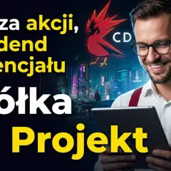 Analiza akcji, dywidend i potencjału spółki CD Projekt. Wykresy i grafiki nawiązujące do gier.