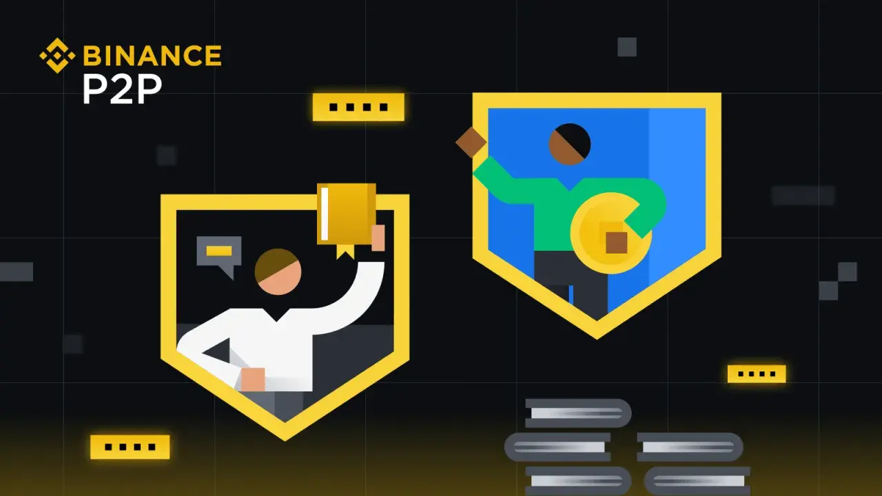 Binance P2P: dowiedz się, gdzie inwestować w krypto. Dwie postacie w tarczach symbolizują handel i naukę.