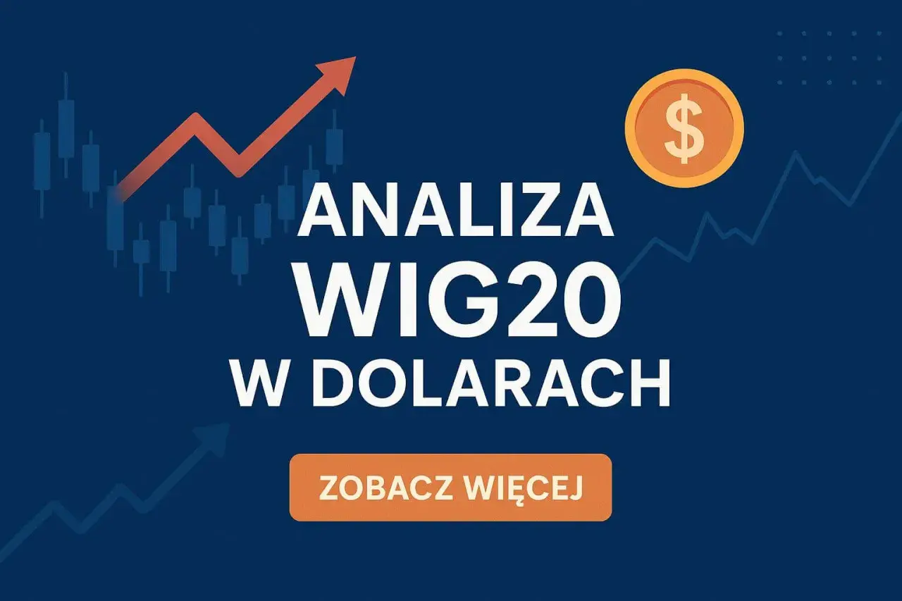 Analiza WIG20 w dolarach. Wykresy giełdowe i ikona dolara sugerują analizę WIG20 USD.